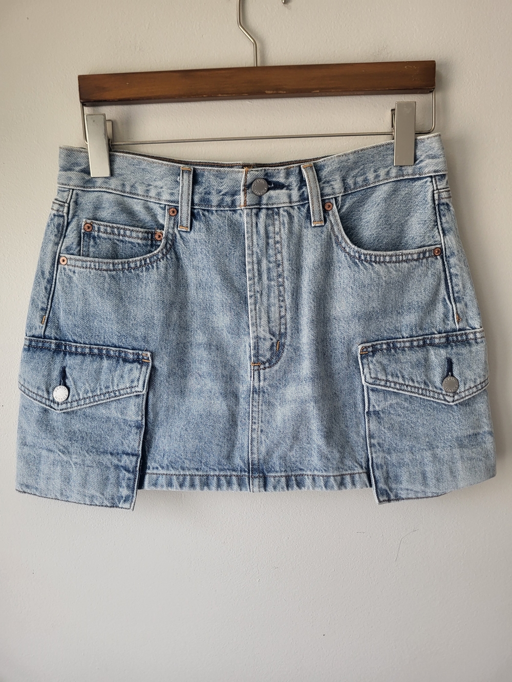 Aritzia Denium Form Light Blue Denim Cargo Mini Skirt